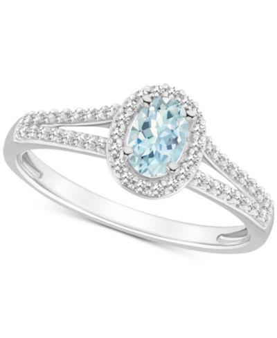 Кольцо Aquamarine (2/5 ct. t.w.) & Diamond (1/4 ct. t.w.) Oval Halo в Sterling Silver