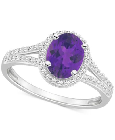 Кольцо Amethyst (1-1/5 ct. t.w.) & Diamond (1/4 ct. t.w.) Oval Halo Split Shank в Sterling Silver