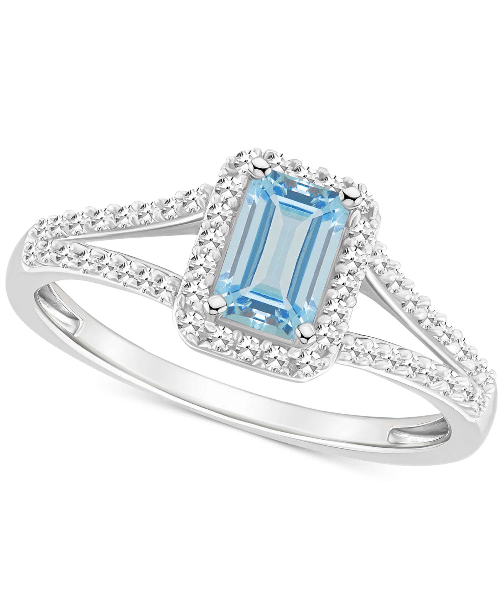 Кольцо Split Shank в Sterling Silver с Aquamarine (1/2 ct. t.w.) и Diamond (1/4 ct. t.w.)