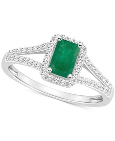 Emerald (1/2 ct. t.w.) & Diamond (1/4 ct. t.w.) Split Shank Ring in Sterling Silver (Also in Ruby & Sapphire)