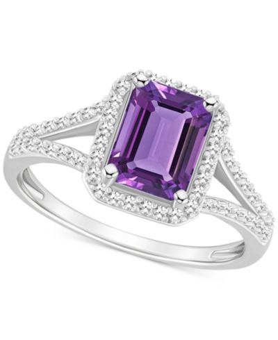 Кольцо Amethyst (1-5/8 ct. t.w.) & Diamond (1/4 ct. t.w.) Split Shank в Sterling Silver