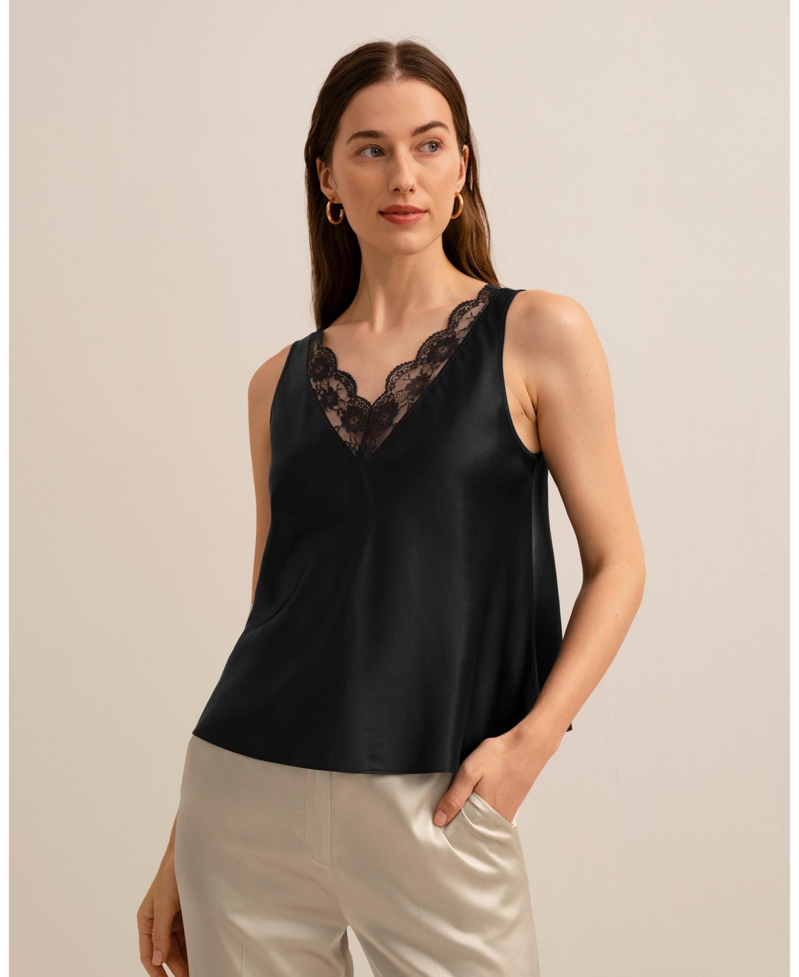 LILYSILK Женский шелковый топ с кружевом