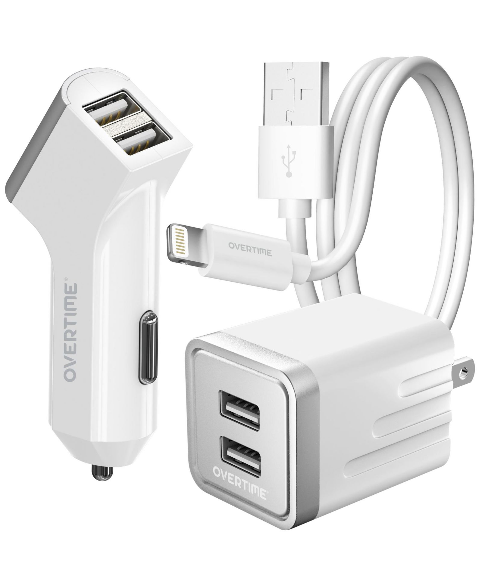 Overtime Apple MFi-Certified 3-Piece iPhone Charging Set for iPhone 14, 13, 12, 11, and iPad