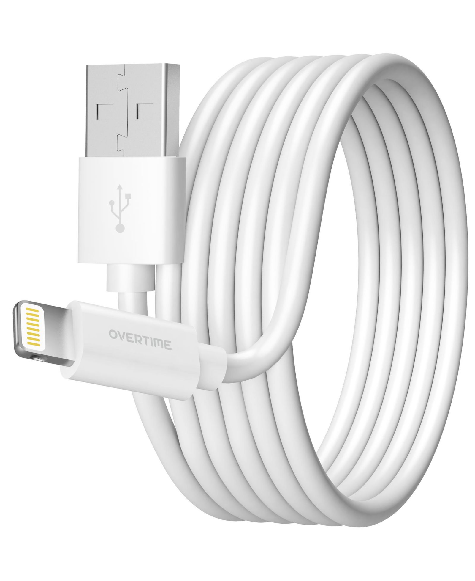 Overtime кабель для зарядки iPhone 11/XR/SE/10/8, 10ft, USB to Lightning, White