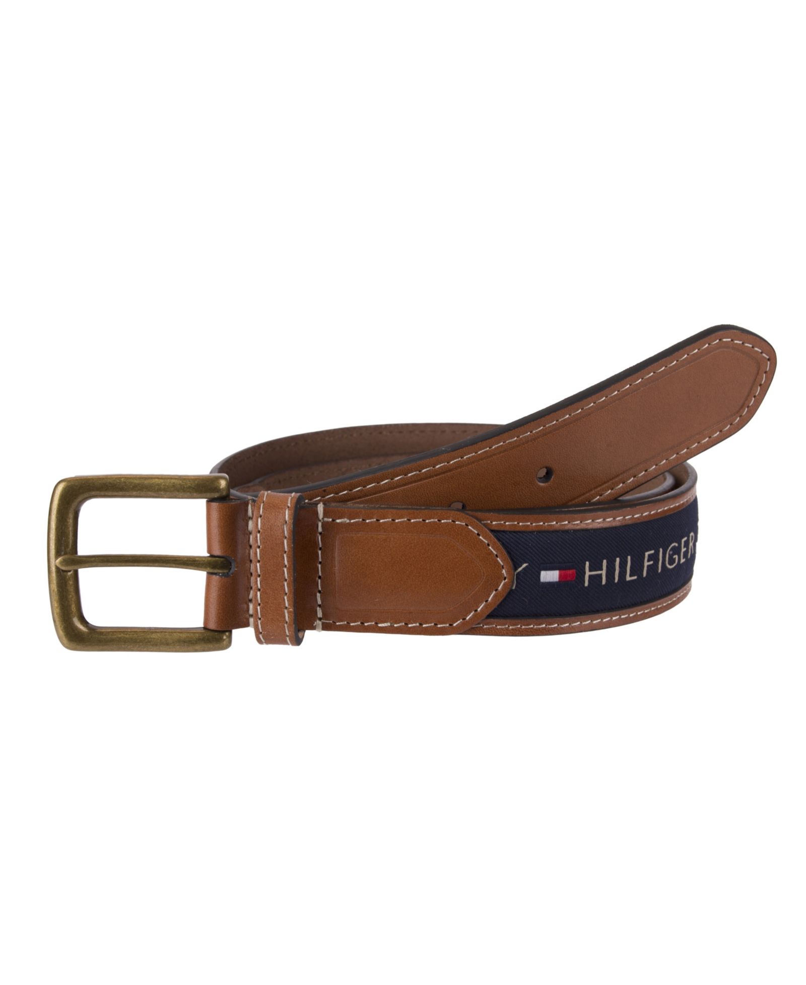 35MM Tommy Hilfiger Men's Tri-Color Ribbon Inlay Leather Belt