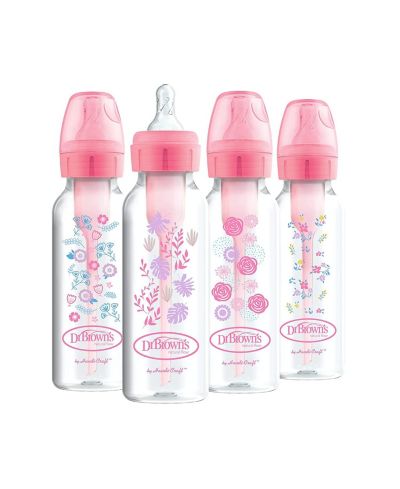 Детские бутылочки Dr. Browns Anti-Colic Options+ Narrow, 8oz, 4 шт., Pink Flowers