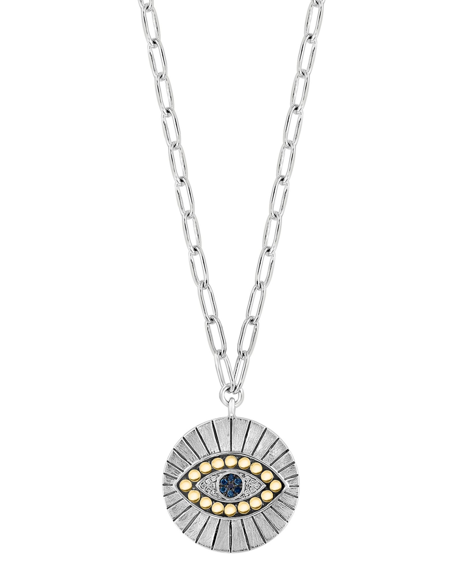 EFFY® Многоцветное ожерелье-подвеска с бриллиантом Evil Eye Disc (1/10 ct. t.w.) из sterling silver и 18k gold-plate