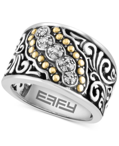 Кольцо EFFY® Diamond Scrollwork Statement Ring (1/10 ct. t.w.) in Sterling Silver & 18k Gold-Plate
