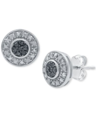 Серьги-гвоздики Black Diamond & White Diamond Halo Cluster из стерлингового серебра