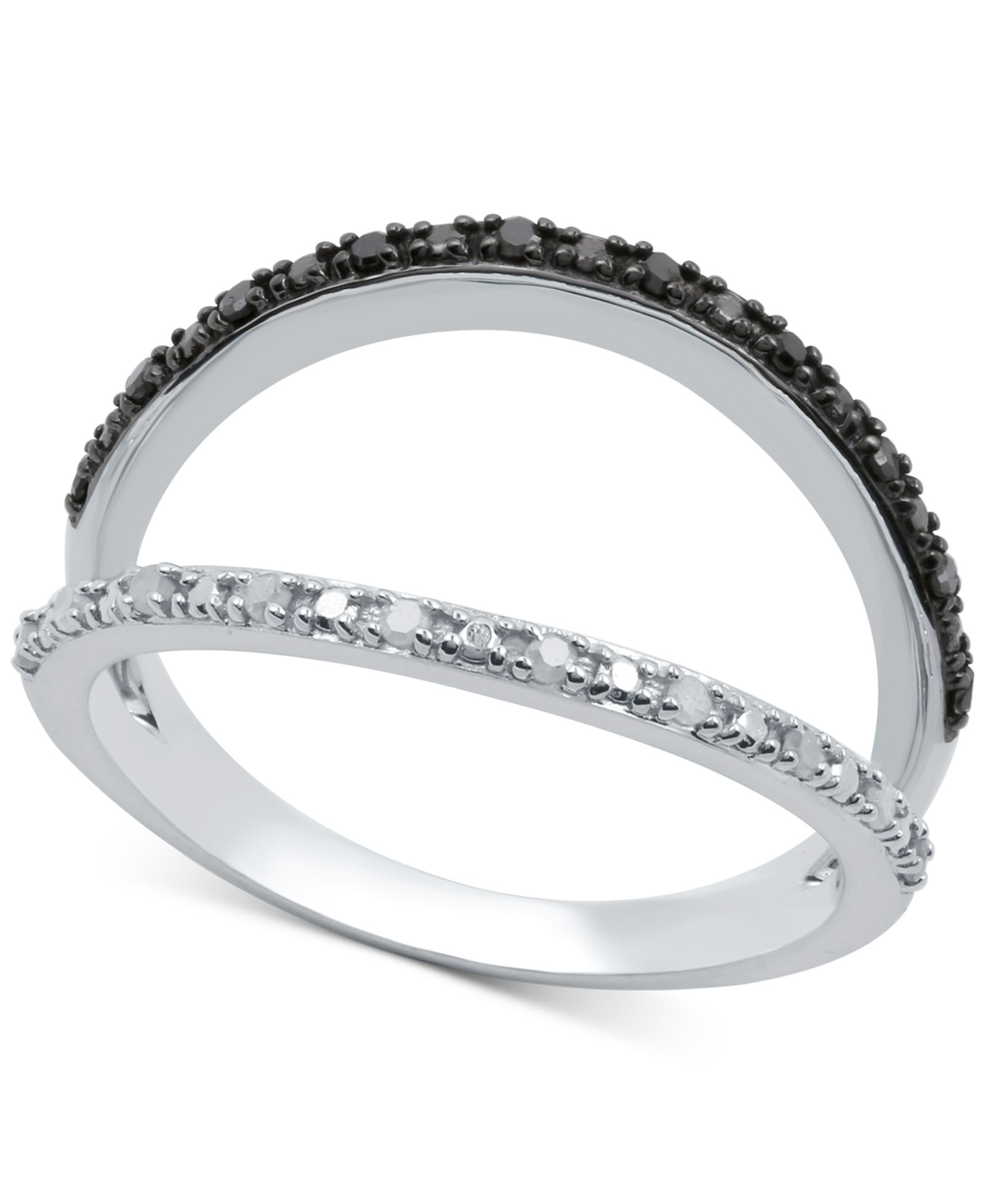 Раздельное кольцо с Black Diamond (1/10 ct. t.w.) и White Diamond (1/10 ct. t.w.) в Sterling Silver