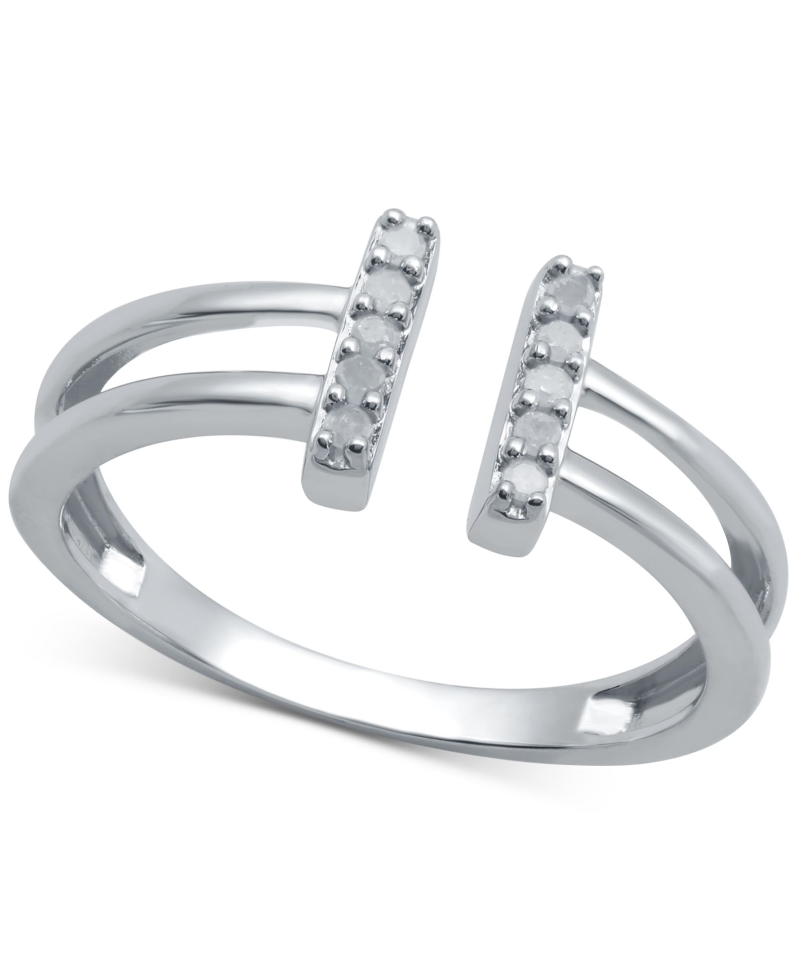 Diamond Double Bar Cuff Ring (1/10 ct. t.w.) in Sterling Silver