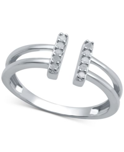 Diamond Double Bar Cuff Ring (1/10 ct. t.w.) in Sterling Silver