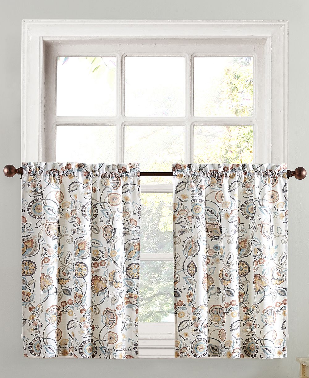 Signy Jacobean Pattern Semi-Sheer Rod Pocket Kitchen Curtain Tier Pair