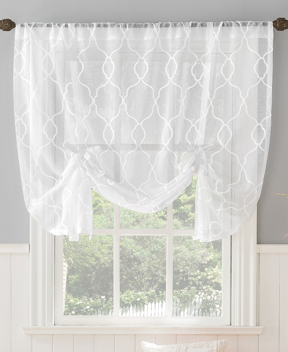 Allerton Embroidered Trellis Semi-Sheer Rod Pocket Window Tie-up Shade
