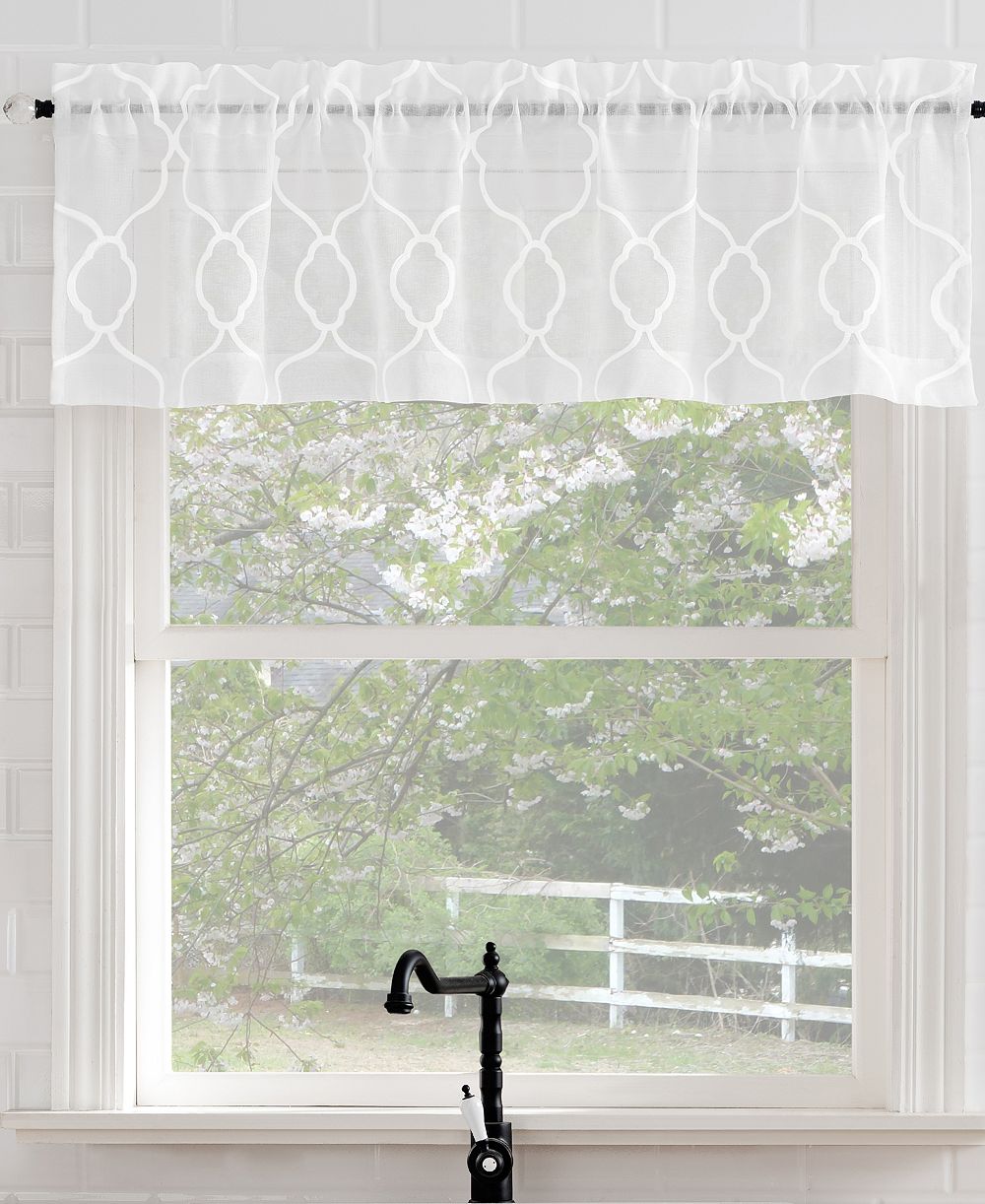 Allerton Embroidered Trellis Semi-Sheer Rod Pocket Kitchen Curtain Valance