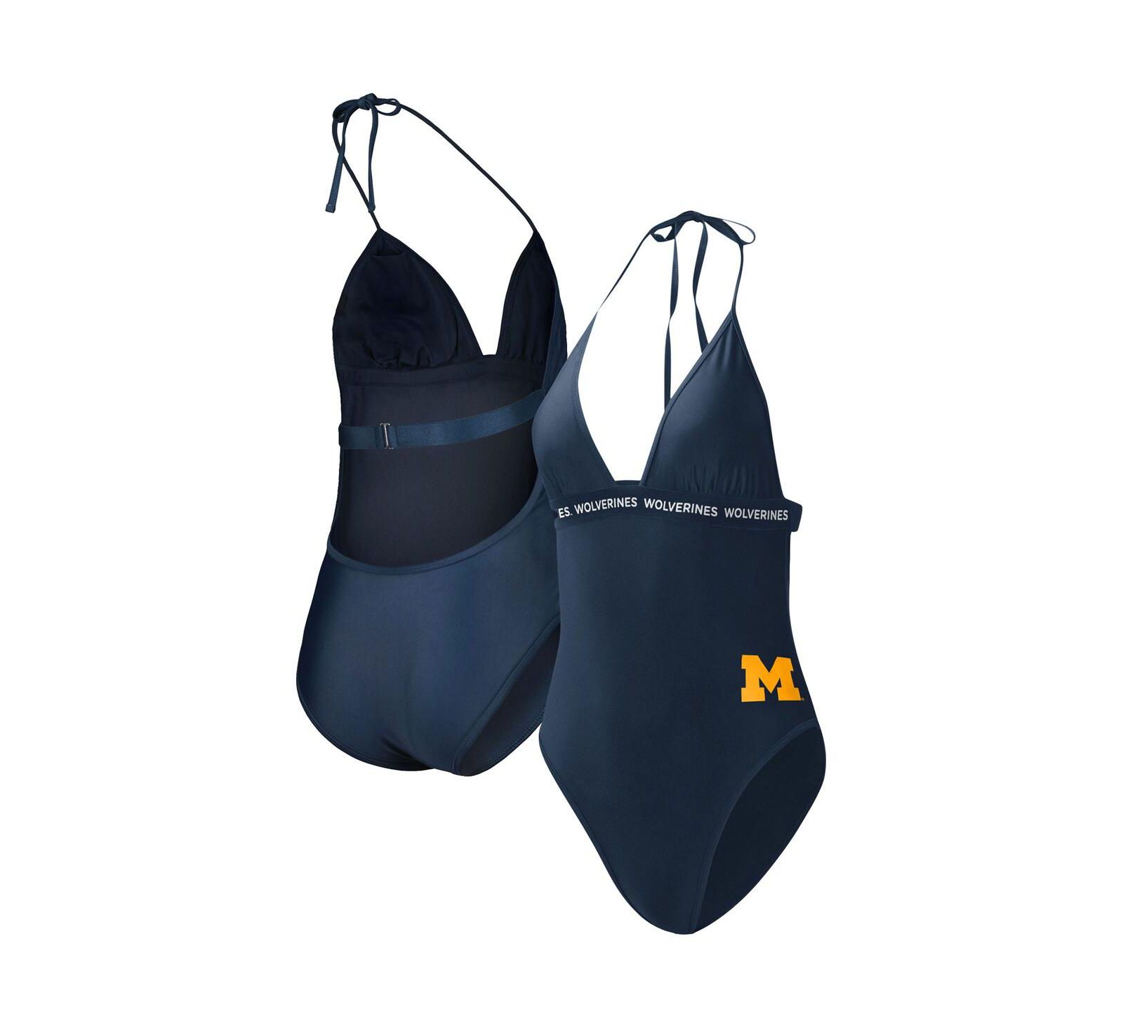Women's G-III 4Her by Carl Banks Navy Michigan Wolverines Full Count One-Piece Swimsuit