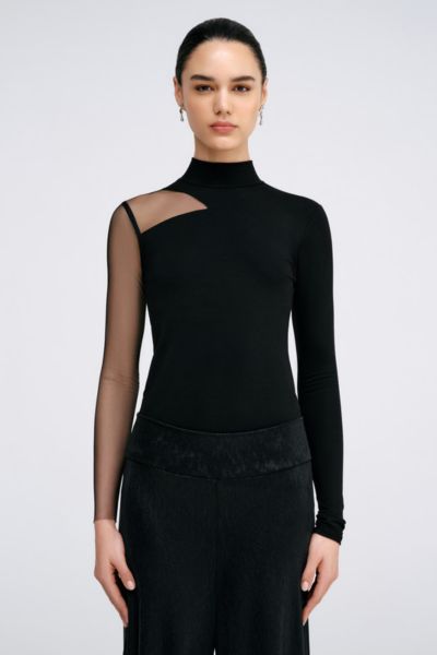 Marcella Women's Ysabel Mock-Neck Mesh-Sleeve Fitted Jersey Top