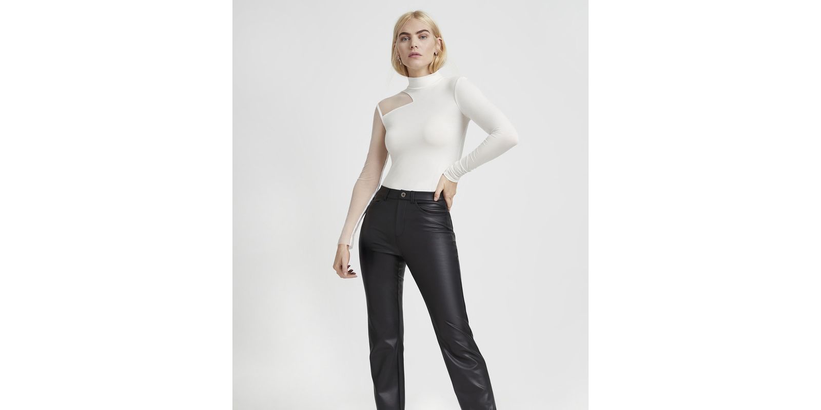 Marcella Women's Ysabel Mock-Neck Mesh-Sleeve Fitted Jersey Top