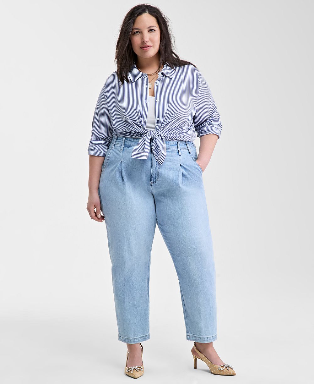 On 34th Trendy Plus Size Button-Front Crepe Shirt, Created for Macy's