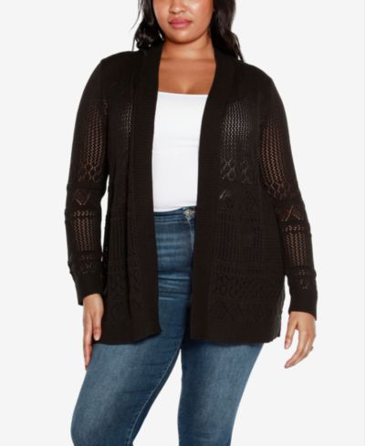 Belldini Plus Size Pointelle Open Cardigan Sweater