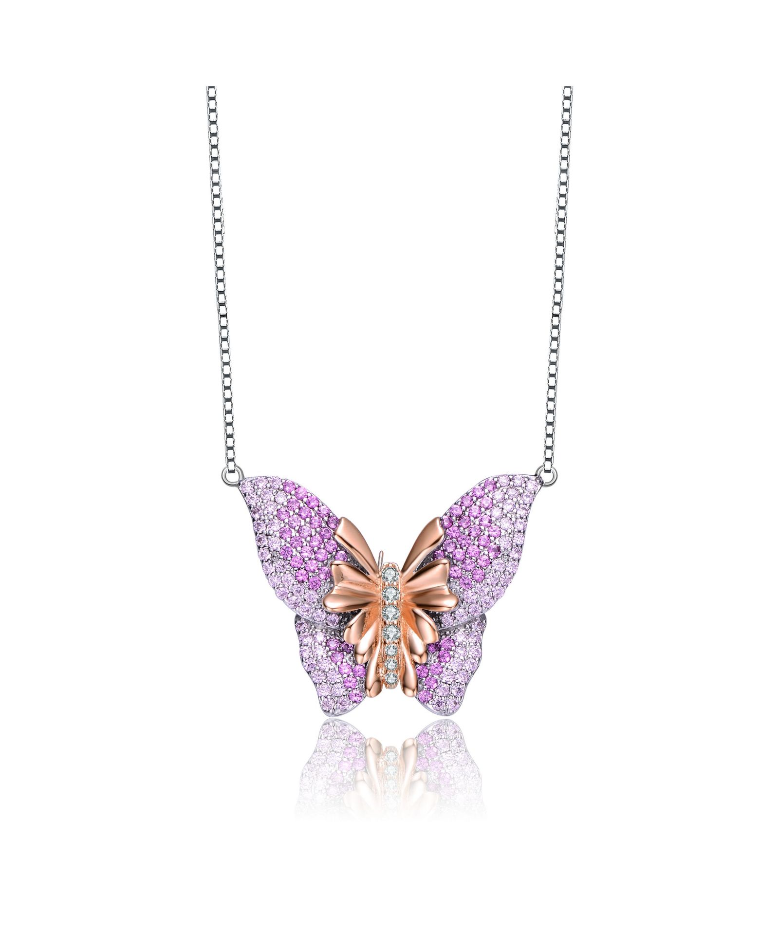 Ожерелье Genevive Charming с бабочкой из серебра с покрытием и CZ