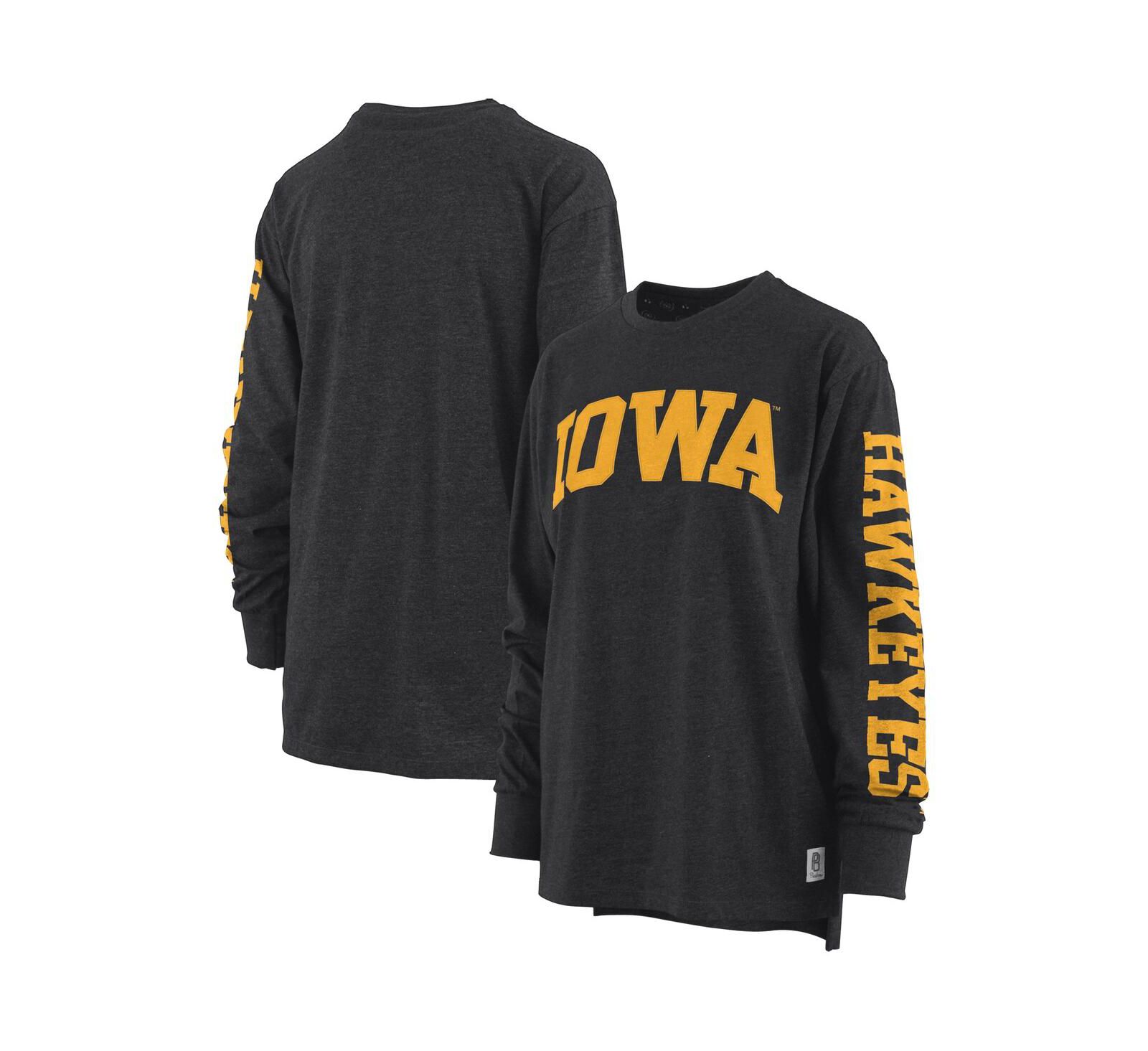 Women's Pressbox Heathered Black Iowa Hawkeyes Two-Hit Canyon Long Sleeve T-shirt