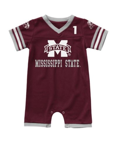 Newborn and Infant Boys and Girls Colosseum Maroon Mississippi State Bulldogs Bumpo Football Logo Romper