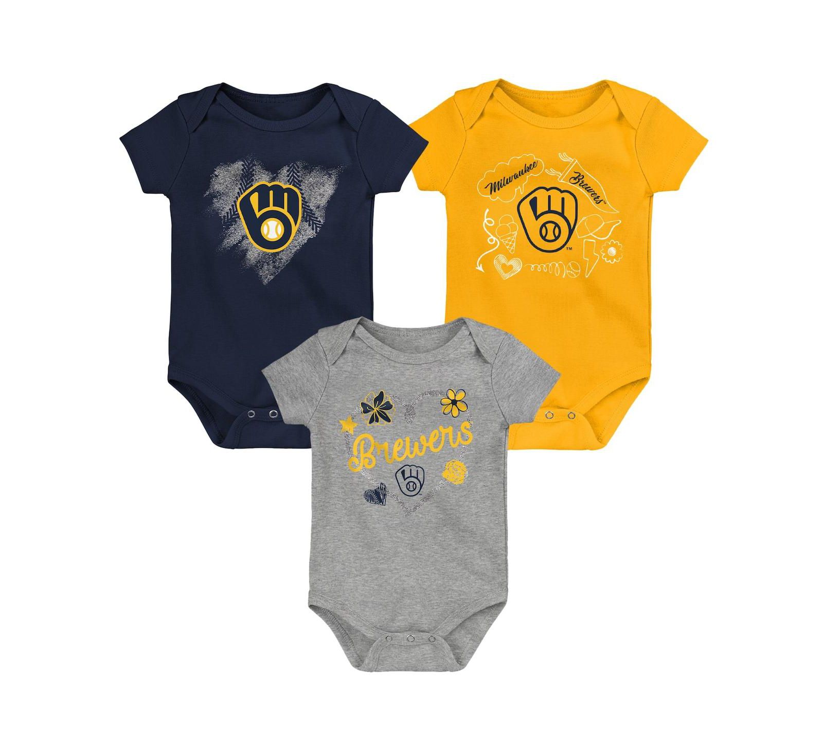 Детский набор боди 3 шт. Milwaukee Brewers Navy, Gold, Heathered Gray для новорожденных