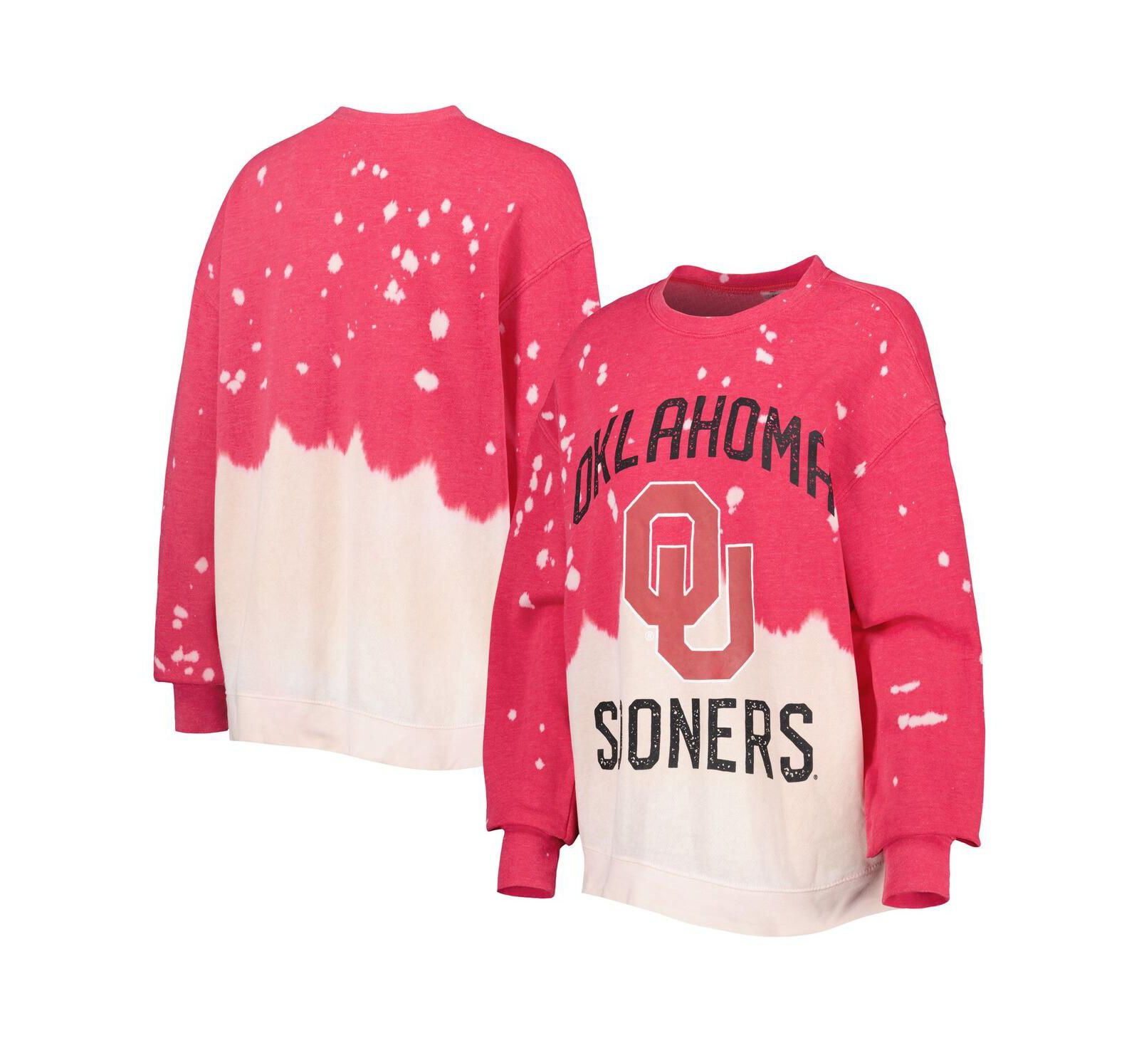Women's Gameday Couture Crimson Oklahoma Sooners Twice As Nice Faded Dip-Dye Pullover Sweatshirt
