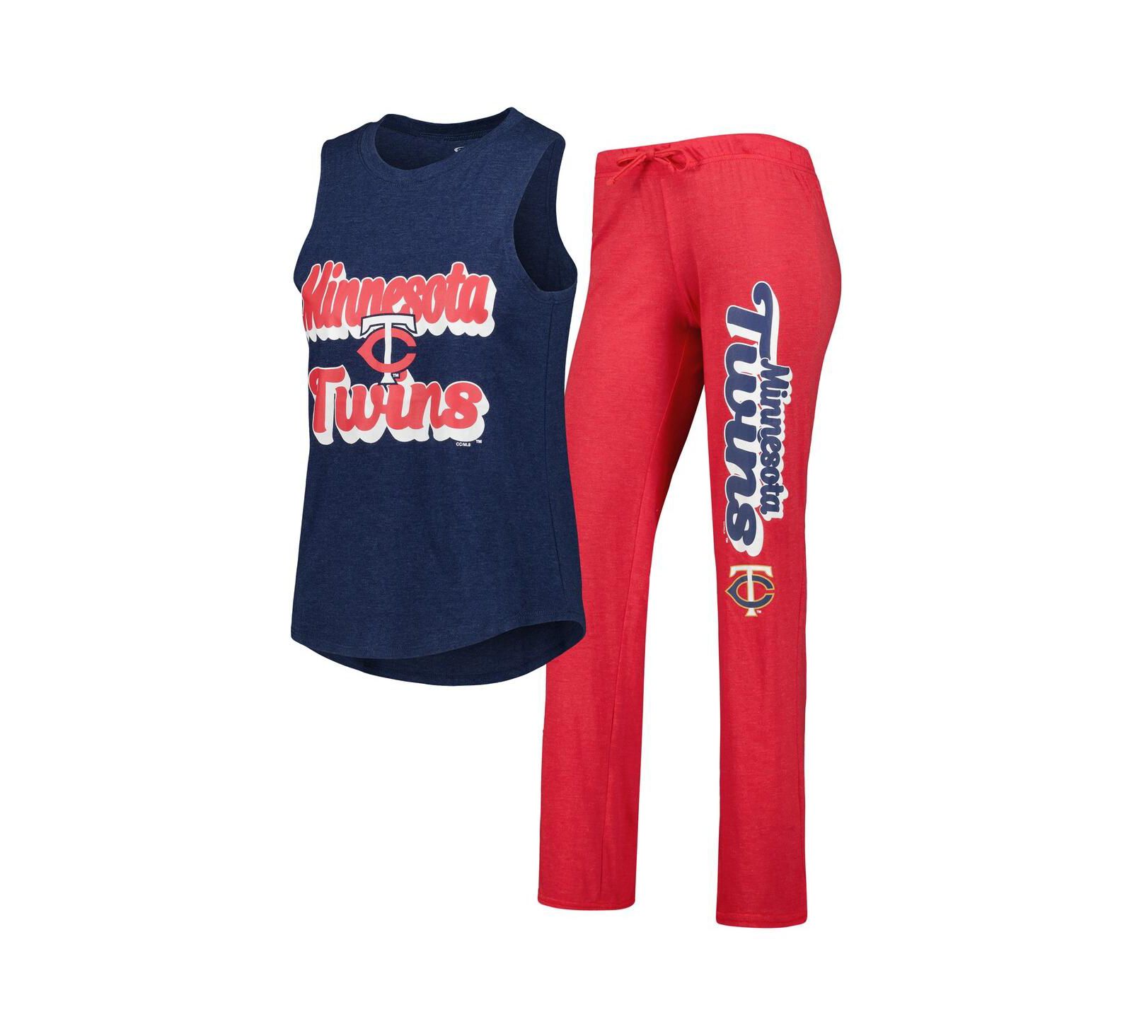 Women's Concepts Sport Heather Red and Heather Navy Minnesota Twins Wordmark Meter Muscle Tank Top and Pants Sleep Set