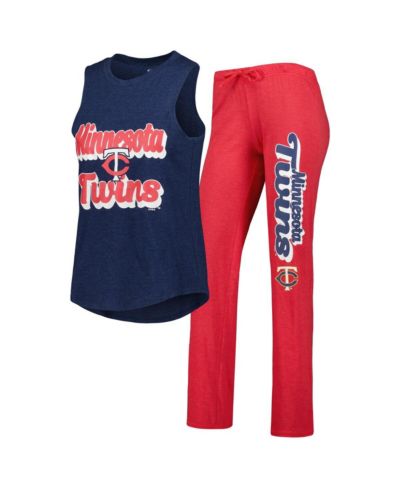 Women's Concepts Sport Heather Red and Heather Navy Minnesota Twins Wordmark Meter Muscle Tank Top and Pants Sleep Set