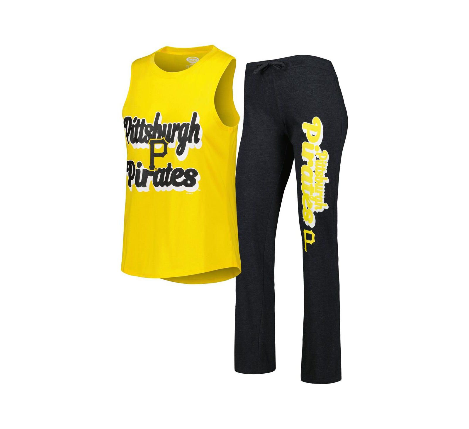 Women's Concepts Sport Heather Black and Gold Pittsburgh Pirates Wordmark Meter Muscle Tank Top and Pants Sleep Set