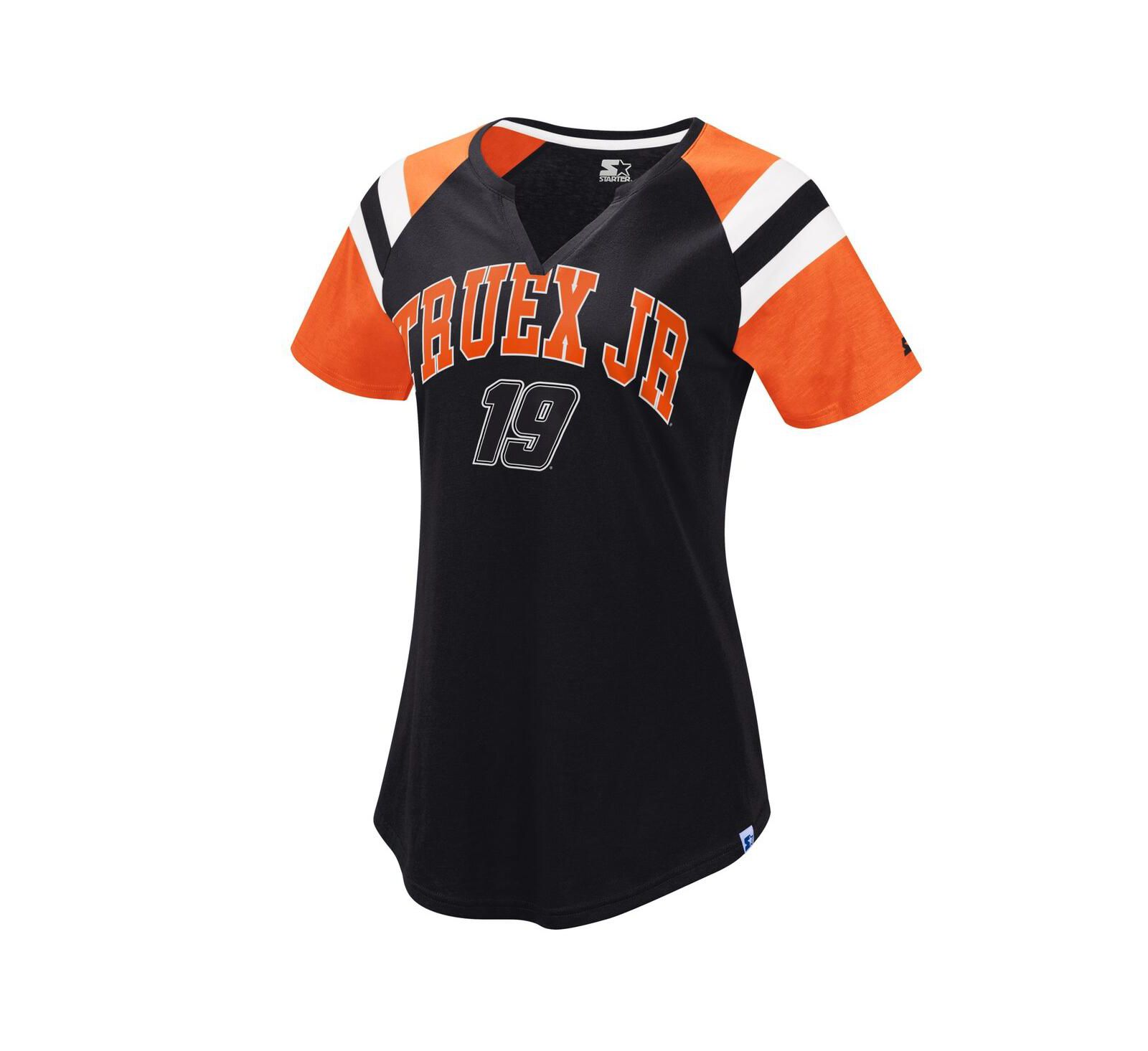 Женская футболка Starter Black, Orange Martin Truex Jr Game On с V-образным вырезом