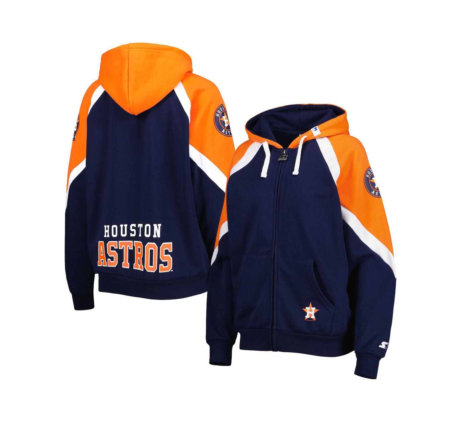 Women's Starter Navy, Orange Houston Astros Hail Mary Full-Zip Hoodie