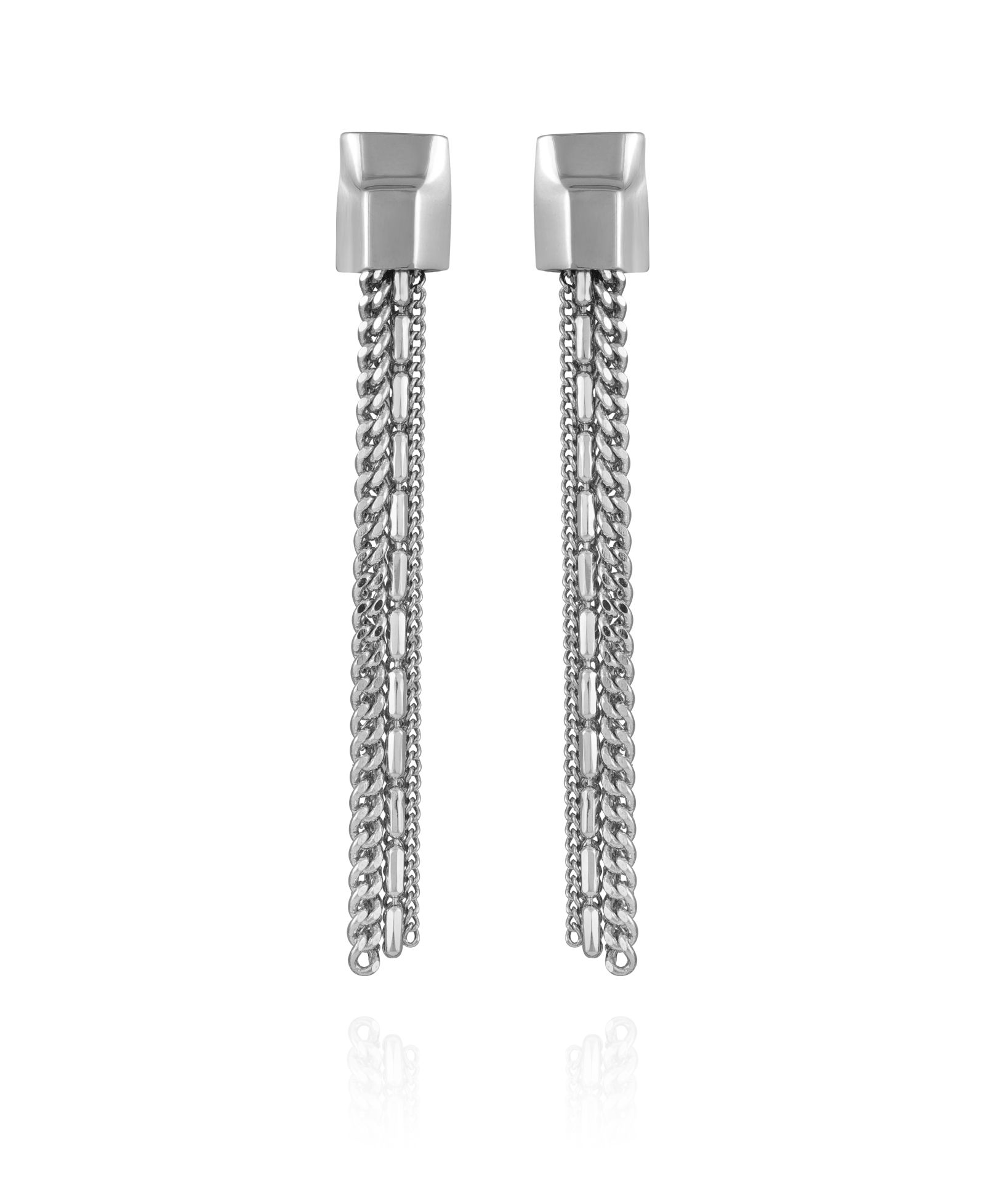 Vince Camuto Silver-Tone Mixed Chain Linear Tassel Dangle Drop Earrings