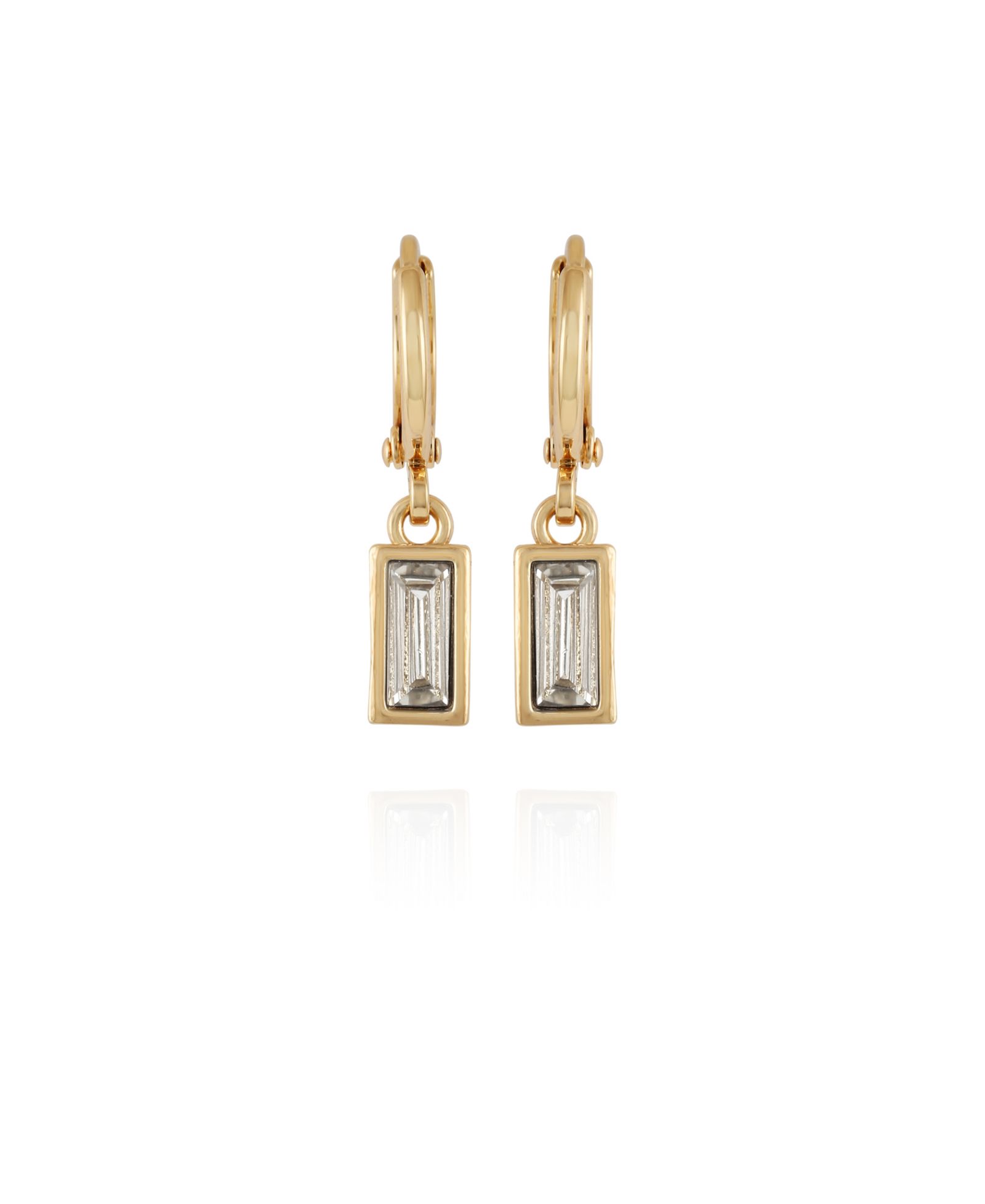 Серьги-кольца Vince Camuto Gold-Tone Rectangular Glass Stone Dangle Huggie Hoop