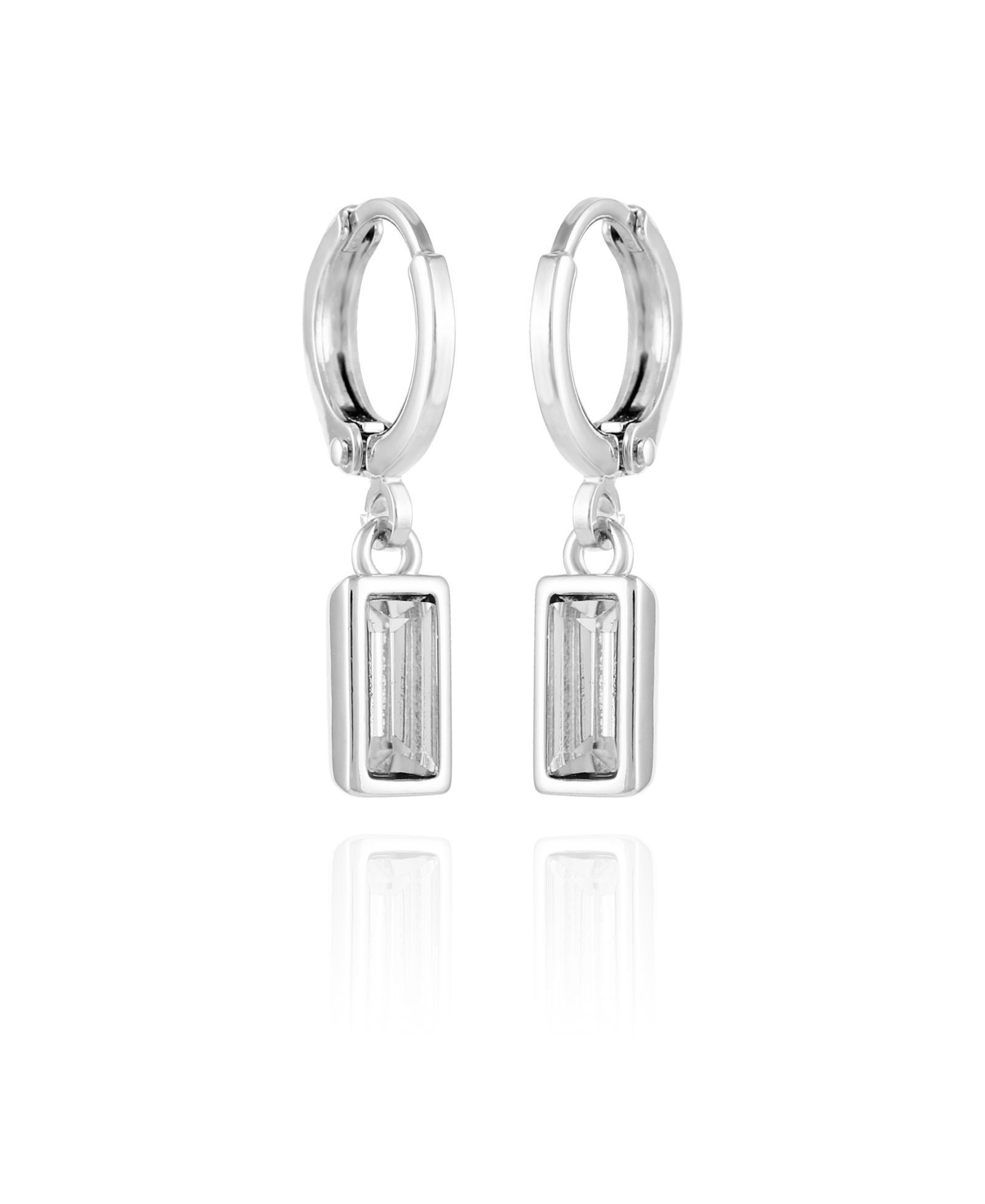 Vince Camuto Silver-Tone Rectangular Glass Stone Dangle Huggie Hoop Earrings