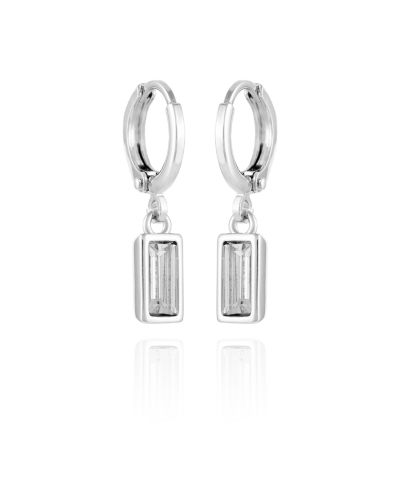 Серьги-кольца Vince Camuto Silver-Tone Rectangular Glass Stone Dangle Huggie Hoop