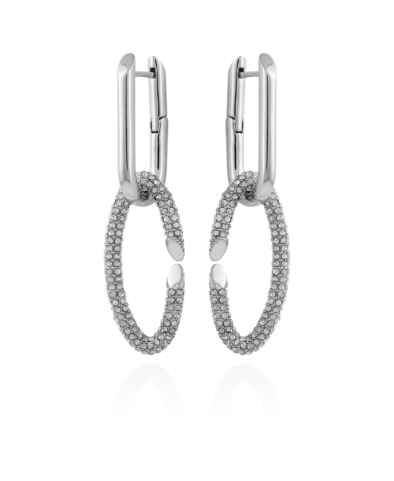 Vince Camuto Silver-Tone Glass Stone Double Link Oval Hoop Drop Earrings