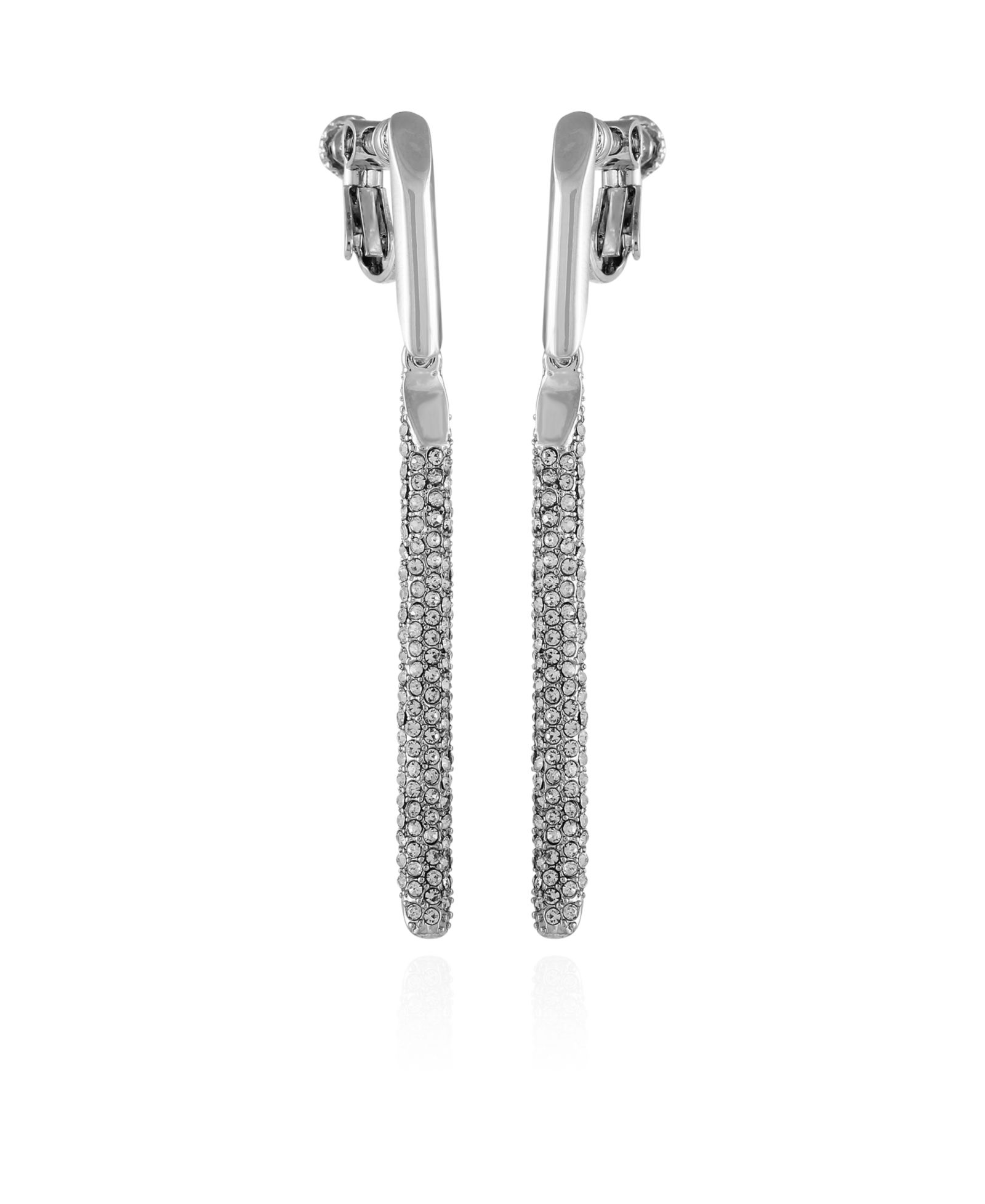 Vince Camuto Silver-Tone Glass Stone Linear Drop Clip-On Earrings