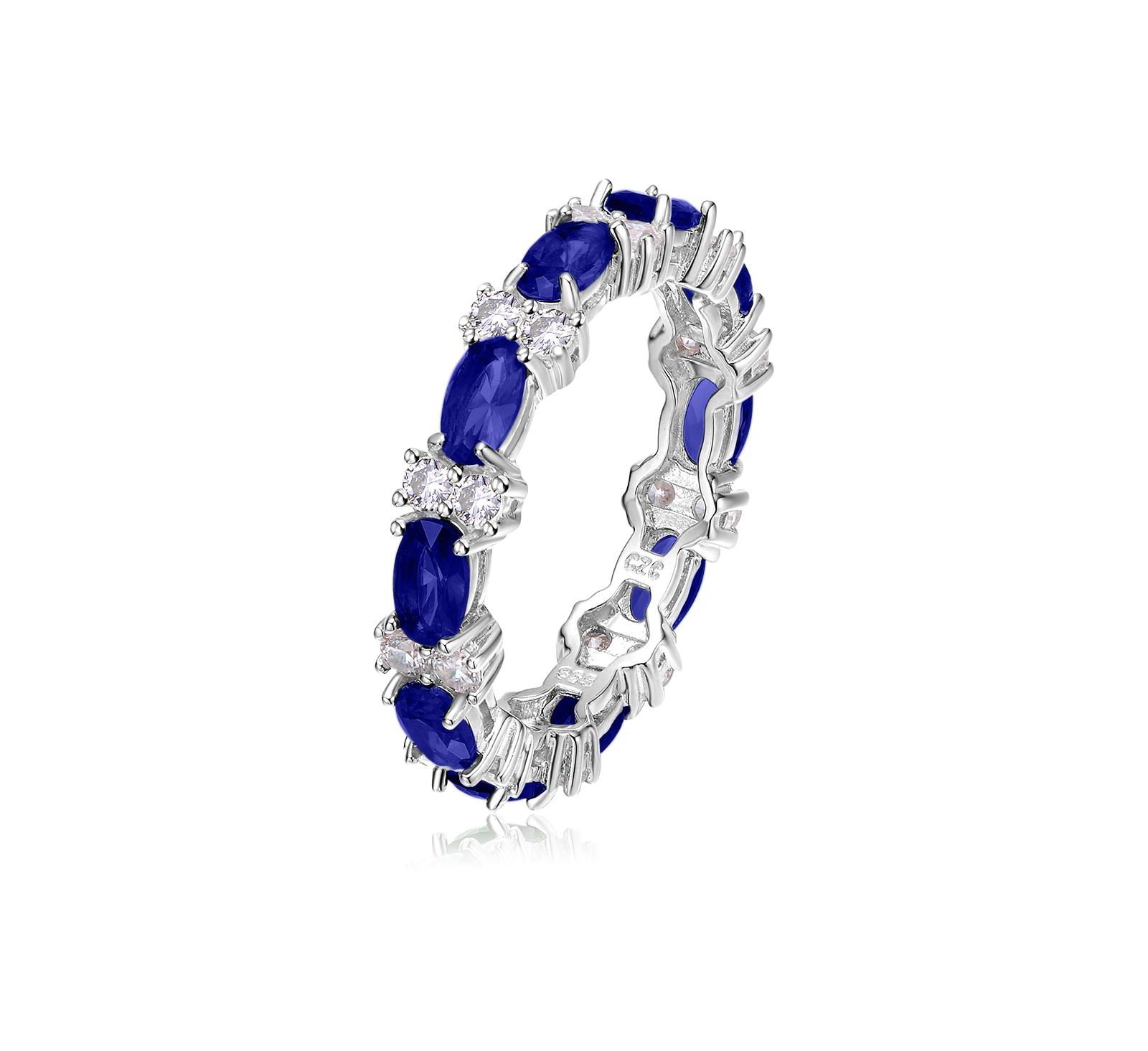Genevive Sterling Silver White Gold Plated Colored Cubic Zirconia Chunky Eternity Band Ring