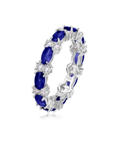 Genevive Sterling Silver White Gold Plated Colored Cubic Zirconia Chunky Eternity Band Ring