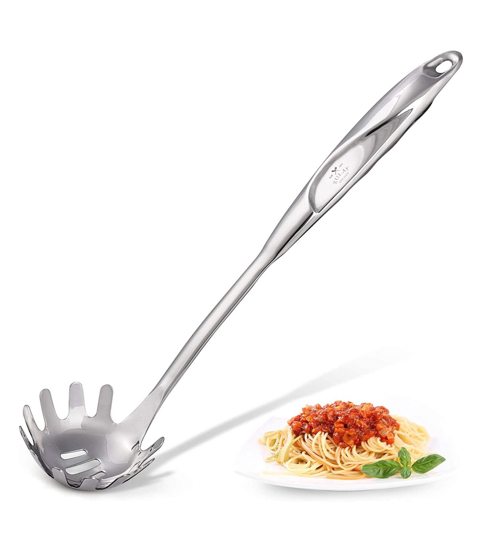Zulay Kitchen Premium Stainless Steel Spaghetti Spoon - 12  Pasta Server