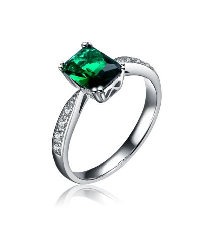 Кольцо Genevive из стерлингового серебра с напылением White Gold и зеленой кубической цирконией
