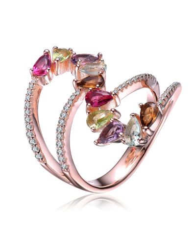 Кольцо Genevive Radiant с разноцветными CZ и позолотой 18K Rose Gold