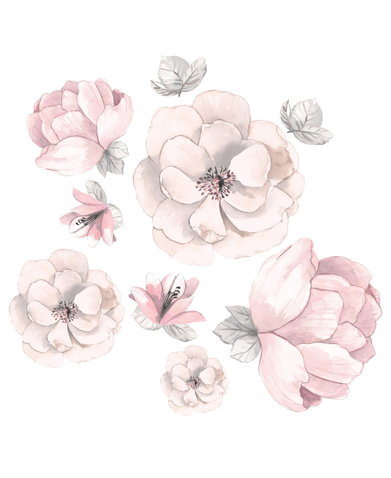 Lambs & Ivy 49.5 x 0.01 x 17.5 inches Signature Botanical Baby Pink/Gray Watercolor Floral Wall Decals