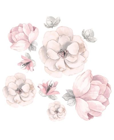 Lambs & Ivy Настенные наклейки с акварельным цветочным принтивом Signature Botanical Pink/Gray, 49.5 x 0.01 x 17.5 inches