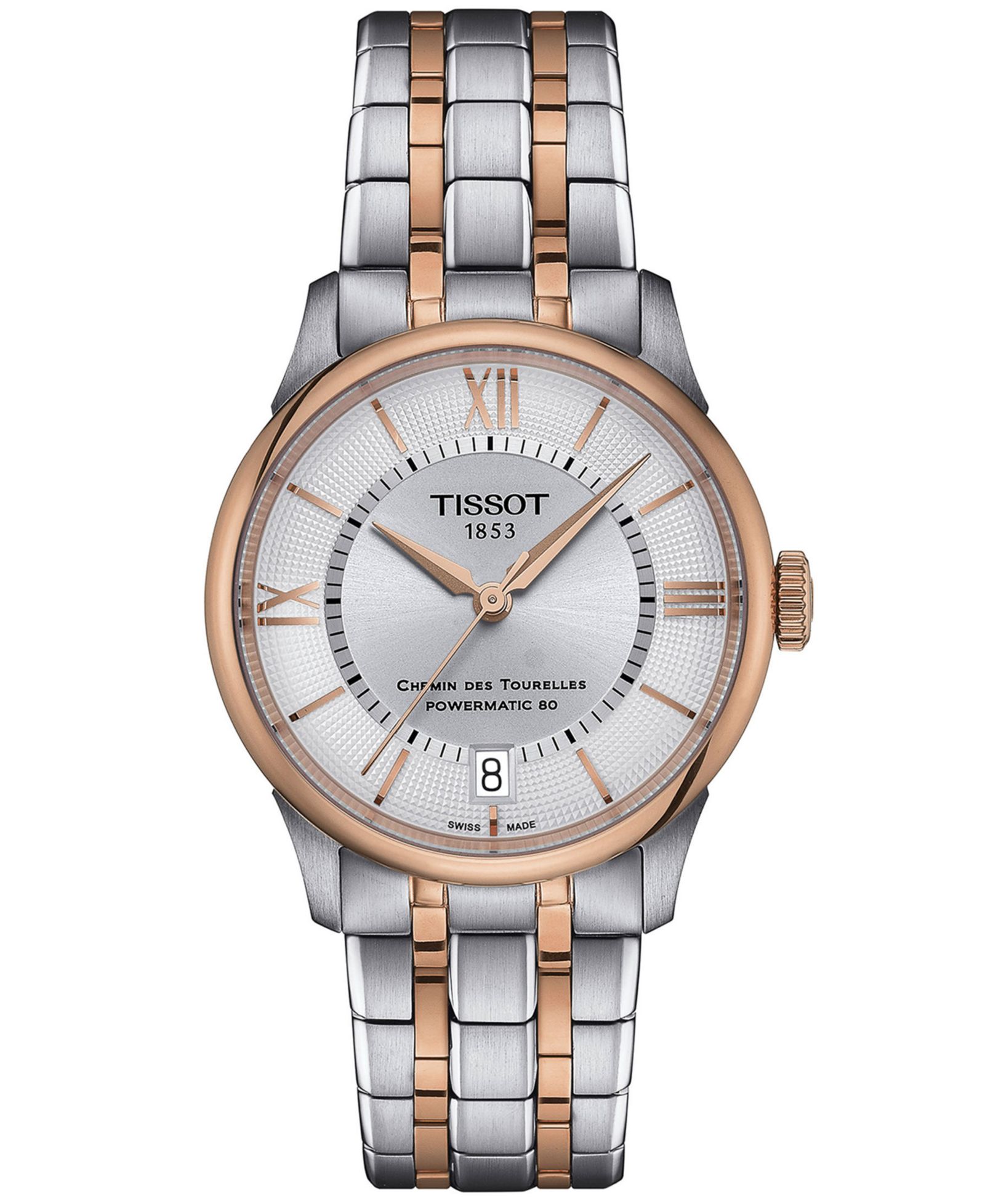 Женские часы Tissot Swiss Automatic Chemin des Tourelles Powermatic 80 Two-Tone Stainless Steel Bracelet 34mm