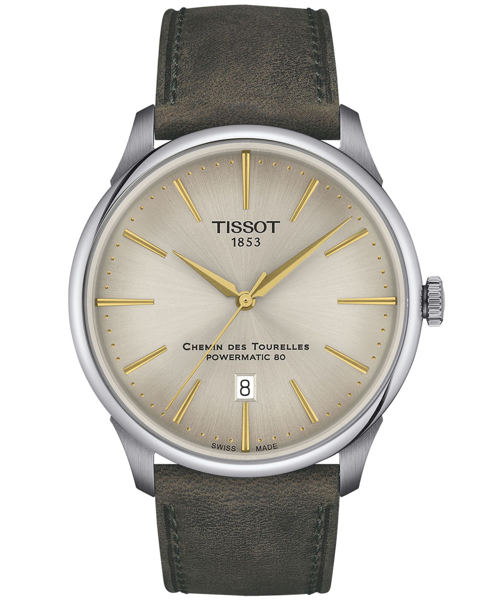 Tissot Men's Swiss Automatic Chemin des Tourelles Powermatic 80 Green Leather Strap Watch 42mm