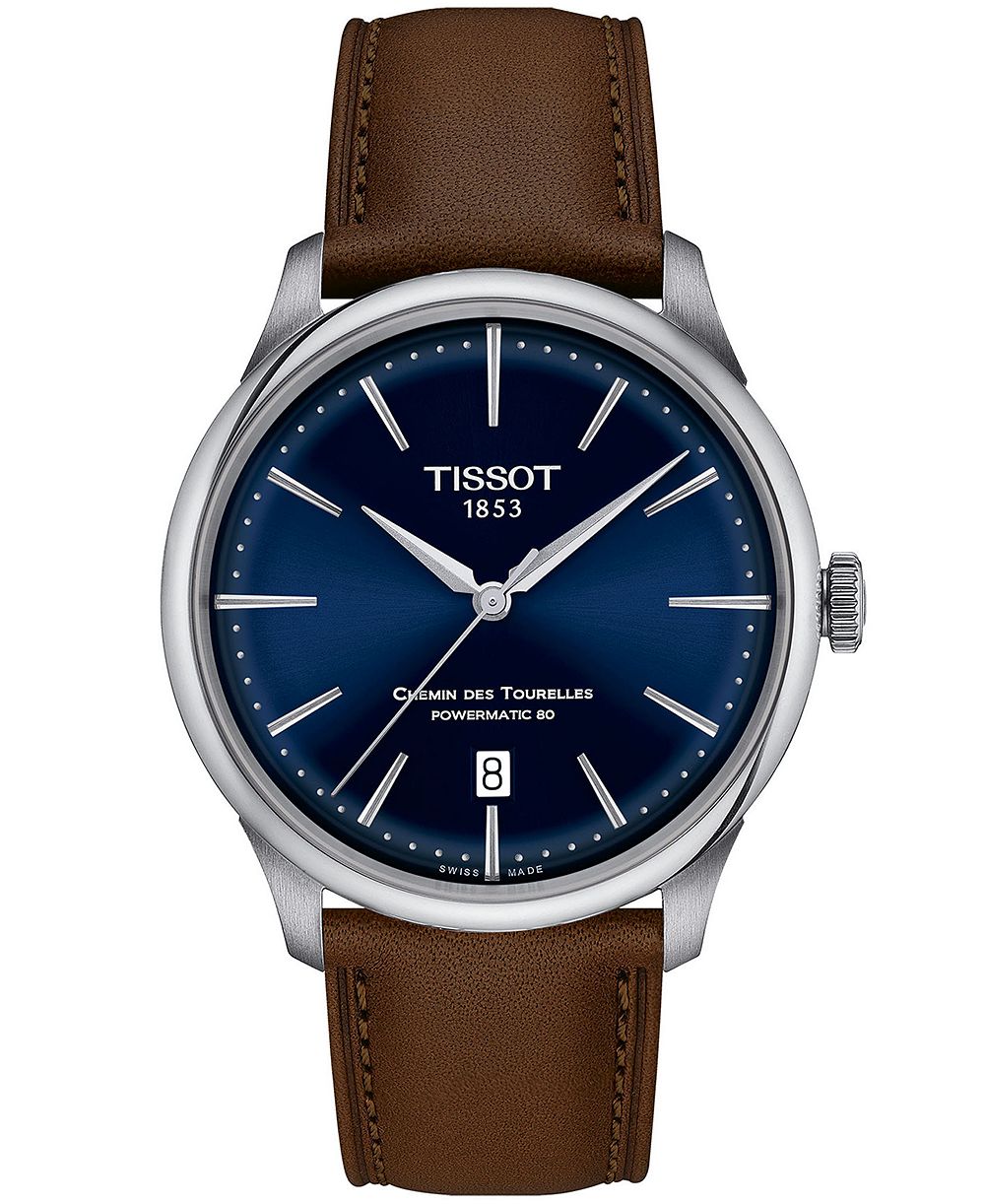 Часы Tissot Unisex Swiss Automatic Chemin des Tourelles Powermatic 80 Brown Leather Strap 39mm